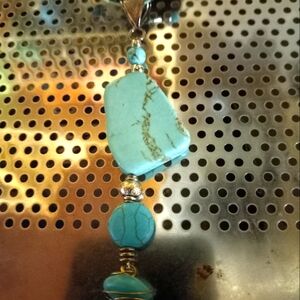 Turquoise leather 18 inch cording necklace with natural  stone